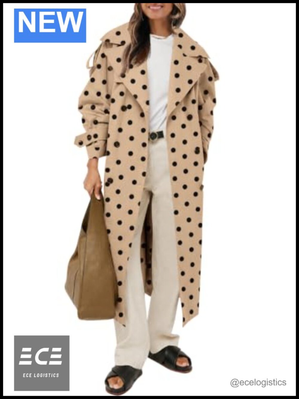 Womens Oversized Long Trench Coat Double Breasted Windproof
